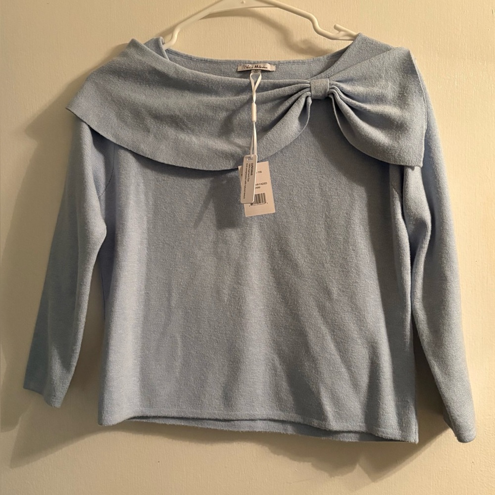 NWT Vila Milano Blue Top with Bow